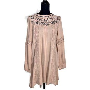 Altar’d State Tan long sleeve lace dress S